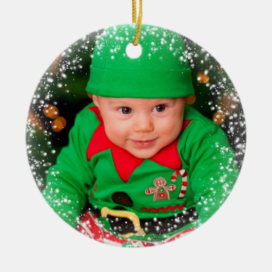 Baby's First Kerstmis Sparking Photo Template Keramisch Ornament (Voorkant)