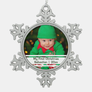 Babys First Kerstmis - Speciaal fotosjabloon Tin Sneeuwvlok Ornament