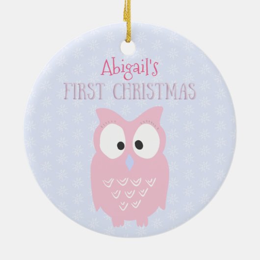 Baby's First Kerstmis - Sweet Pink Owl Keramisch Ornament (Achterkant)