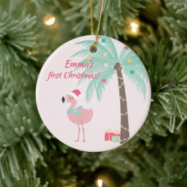 Baby's First Kerstmis - Sweet Santa Flamingo Keramisch Ornament