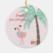 Baby's First Kerstmis - Sweet Santa Flamingo Keramisch Ornament (Achterkant)