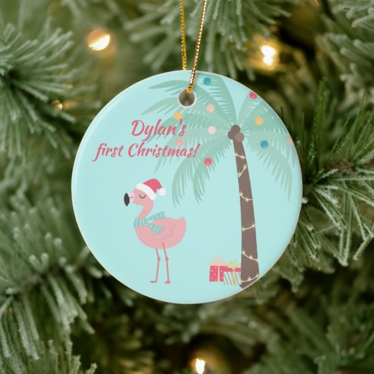 Baby's First Kerstmis - Sweet Santa Flamingo Keramisch Ornament (Boom)