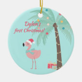 Baby's First Kerstmis - Sweet Santa Flamingo Keramisch Ornament (Voorkant)