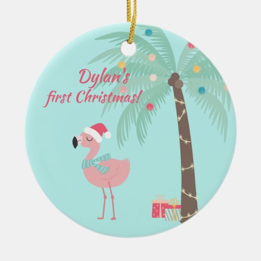 Baby's First Kerstmis - Sweet Santa Flamingo Keramisch Ornament (Voorkant)