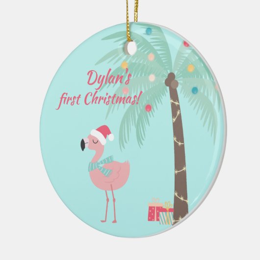 Baby's First Kerstmis - Sweet Santa Flamingo Keramisch Ornament (Links)