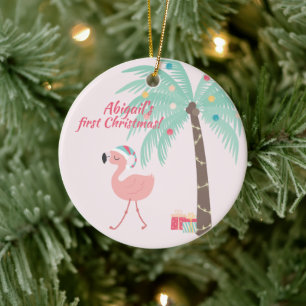 Baby's First Kerstmis - Sweet Santa Flamingo Keramisch Ornament
