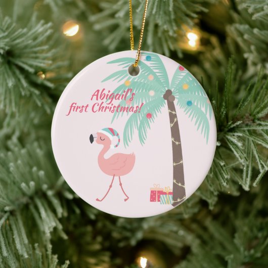 Baby's First Kerstmis - Sweet Santa Flamingo Keramisch Ornament (Boom)