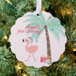 Baby's First Kerstmis - Sweet Santa Flamingo Ornament Kaart