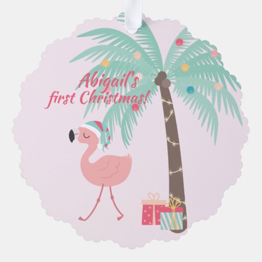 Baby's First Kerstmis - Sweet Santa Flamingo Ornament Kaart (Achterkant)