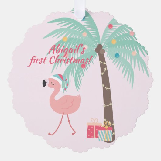 Baby's First Kerstmis - Sweet Santa Flamingo Ornament Kaart (Voorkant)