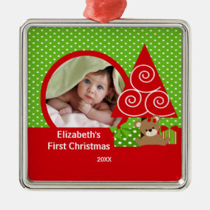 Babys First Kerstornament Beer Girl Foto Metalen Ornament