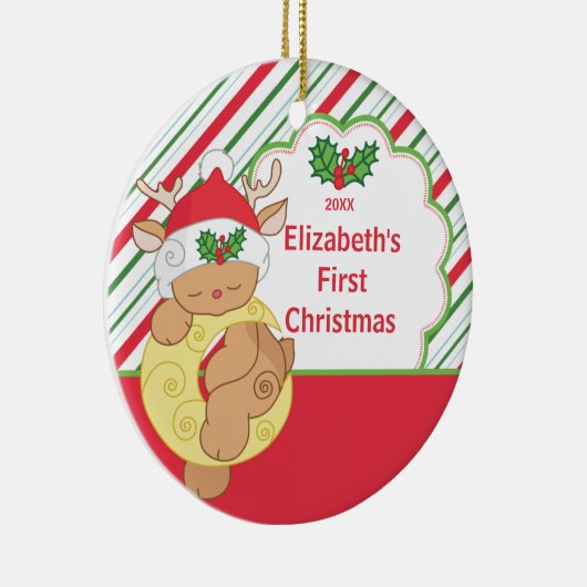 Babys First Kerstornament Reindeer Deer Keramisch Ornament (Rechts)