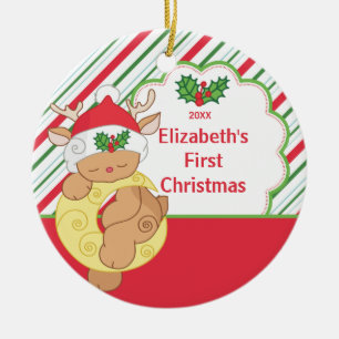 Babys First Kerstornament Reindeer Deer Keramisch Ornament