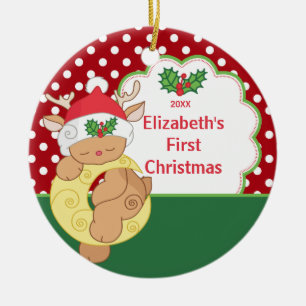 Babys First Kerstornament Reindeer Deer Keramisch Ornament