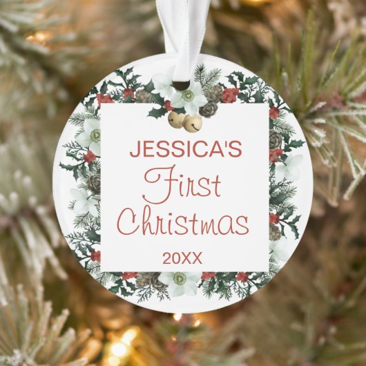 Baby's First Kerstplein  Wreatfoto Ornament (Boom)