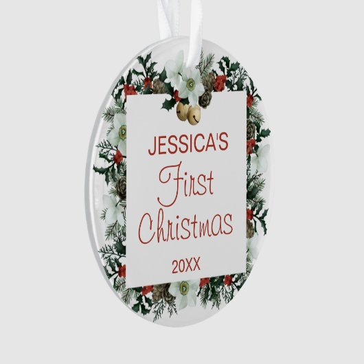 Baby's First Kerstplein  Wreatfoto Ornament (voorkant)