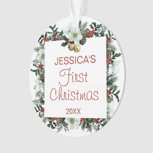 Baby's First Kerstplein Wreatfoto Ornament (voorkant)