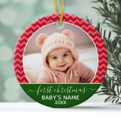 Babys First Kerstred chevrons en green foto Glas Ornament