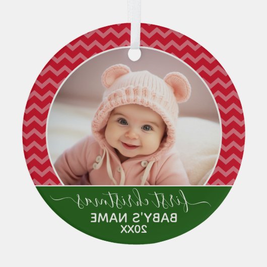 Babys First Kerstred chevrons en green foto Glas Ornament (Achterkant)