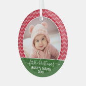 Babys First Kerstred chevrons en green foto Glas Ornament (Voorkant links)