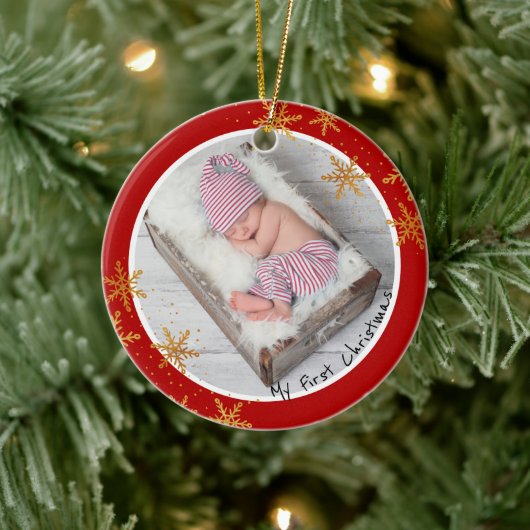 Babys First Kerstroodbruinschilfers Foto Keramisch Ornament (Boom)