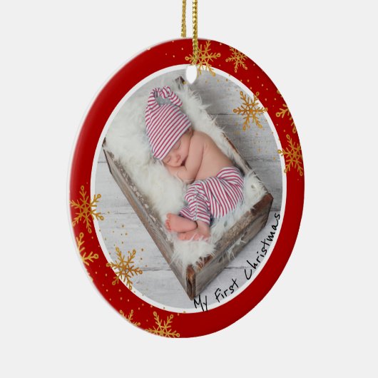 Babys First Kerstroodbruinschilfers Foto Keramisch Ornament (Rechts)