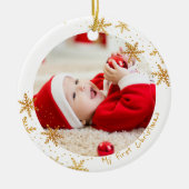 Babys First KerstWhite Gold Snowflakes Foto Keramisch Ornament (Voorkant)