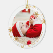 Babys First KerstWhite Gold Snowflakes Foto Keramisch Ornament (Links)