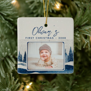 Baby's First Kerstwinter Forest Foto Keramisch Ornament
