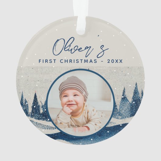 Baby's First Kerstwinter Forest Foto Ornament (achterkant)