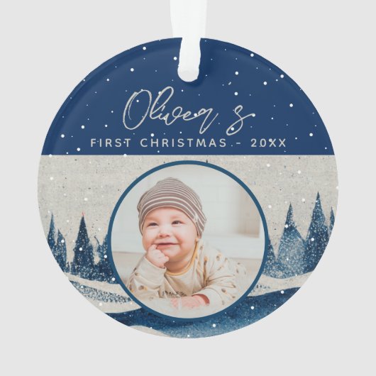 Baby's First Kerstwinter Forest Foto Ornament (achterkant)