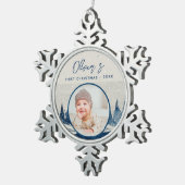 Baby's First Kerstwinter Forest Foto Tin Sneeuwvlok Ornament (Rechts)