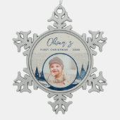 Baby's First Kerstwinter Forest Foto Tin Sneeuwvlok Ornament (Voorkant)