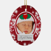 Baby's First Kerstwinter Sparkle Red Keramisch Ornament (Rechts)