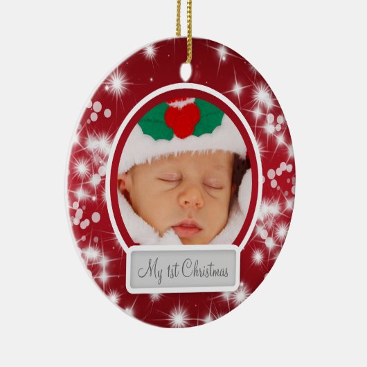 Baby's First Kerstwinter Sparkle Red Keramisch Ornament (Rechts)