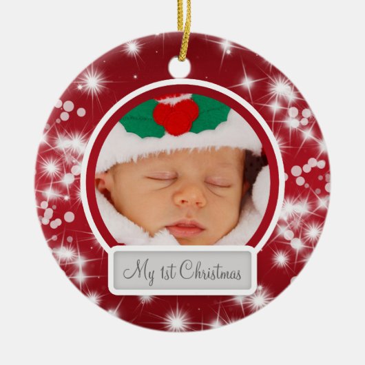 Baby's First Kerstwinter Sparkle Red Keramisch Ornament (Voorkant)