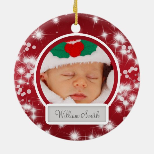 Baby's First Kerstwinter Sparkle Red Keramisch Ornament (Achterkant)