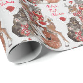 Baby's First KerstWoodland Animals Deer Bunny Cadeaupapier (Rol Hoek)