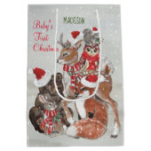 Baby's First KerstWoodland Animals Deer Bunny Medium Cadeauzakje (Achterkant)