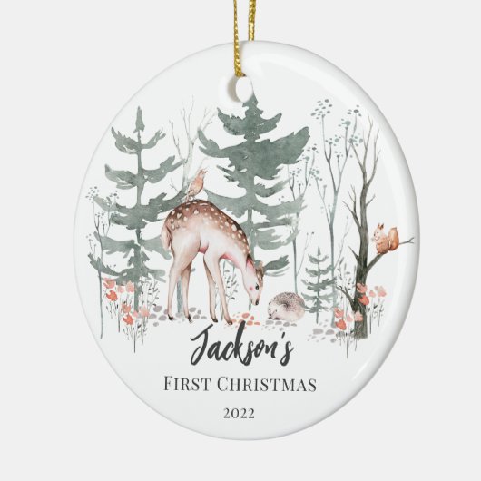Baby's First KerstWoodland Keramisch Ornament (Links)
