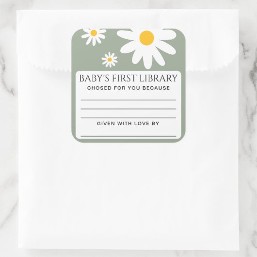 Baby's first Library Baby Shower  Vierkante Sticker (Tas)