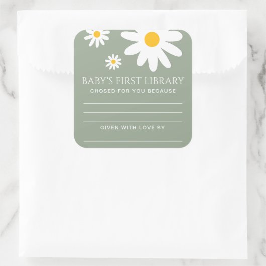 Baby's first Library Baby Shower  Vierkante Sticker (Tas)