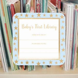 Baby's First Library-boekenplaat, blauwe gouden st Vierkante Sticker