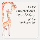 Baby's First Library Bookplate Safari Giraffe Vierkante Sticker (Voorkant)