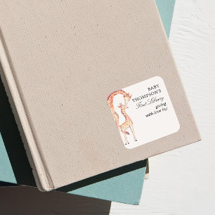 Baby's First Library Bookplate Safari Giraffe Vierkante Sticker