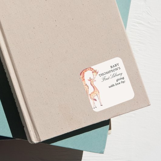 Baby's First Library Bookplate Safari Giraffe Vierkante Sticker