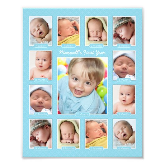 Babys First Year Blue Keepomwille Photo Collage Foto Afdruk (Voorkant)
