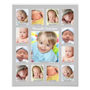 Babys First Year Gray Keepomwille Photo Collage Foto Afdruk