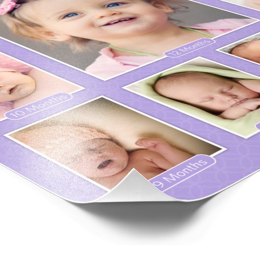 Babys First Year Paarse Keepomwille Photo Collage Foto Afdruk (Hoek)