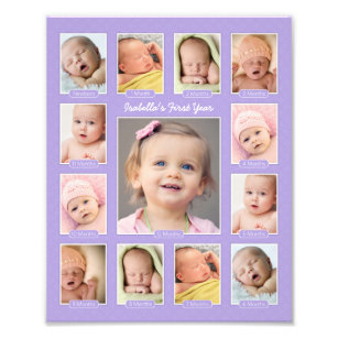 Babys First Year Paarse Keepomwille Photo Collage Foto Afdruk
